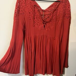 Women's Red Lace-Up Blouse